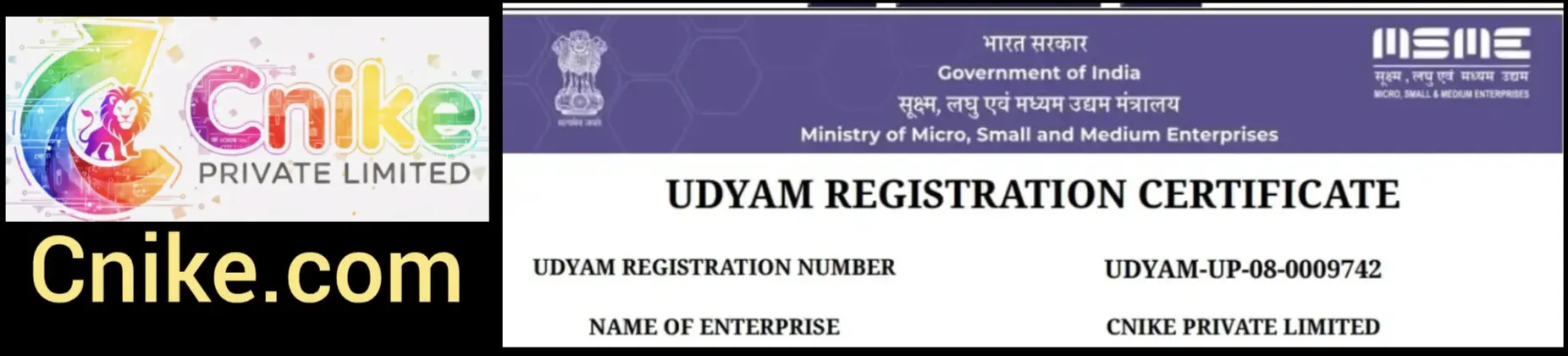 Cnike Private Limited and Udyam Registration Certificate